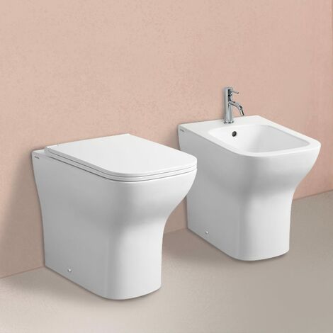 PAIRE D'APPAREILS SANITAIRES SUR PIED À FLEUR DE MUR BLANC BRILLANT SWING