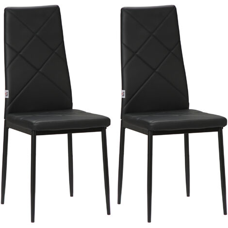 Paire de 2 Chaises de Salle à Manger Design en Simili Cuir et Métal, Dos Haut, 41x50x97 cm, Noir
