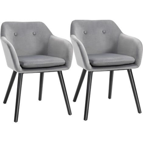 Paire de 2 Fauteuils de Salle à Manger en Velours avec Accoudoirs Rembourrés, Gris, 54x56x74 cm