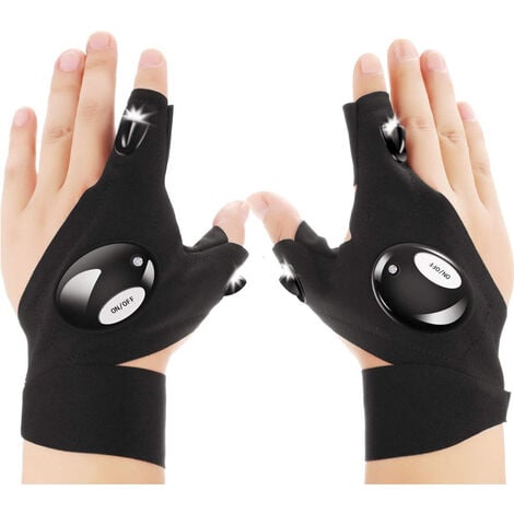 CSPARKV Paire de 2 Gants de Lampe de Poche à LED Gants de Pêche en Plein Air et Tournevis pour Réparer et Travailler dans les Endroits Sombres, Cadeaux de Gadgets d'Outils pour Hommes/Femmes pour Bricoleur