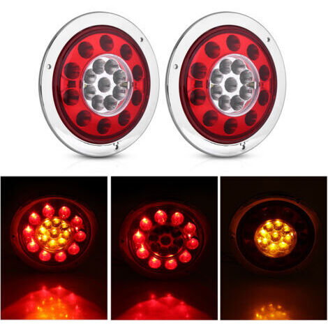 Paire de 4,3 pouces rond 19 LED camion remorque frein arrêt tourner feu arrière Chrome anneau double couleur