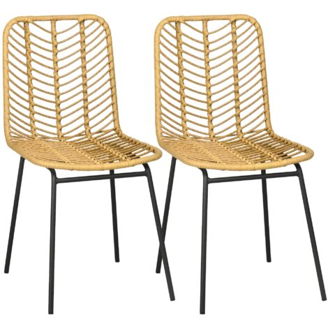 Paire de chaises en résine tressée style bohème avec piètement en métal, dimensions 44x58x85 cm, couleur jaune vif