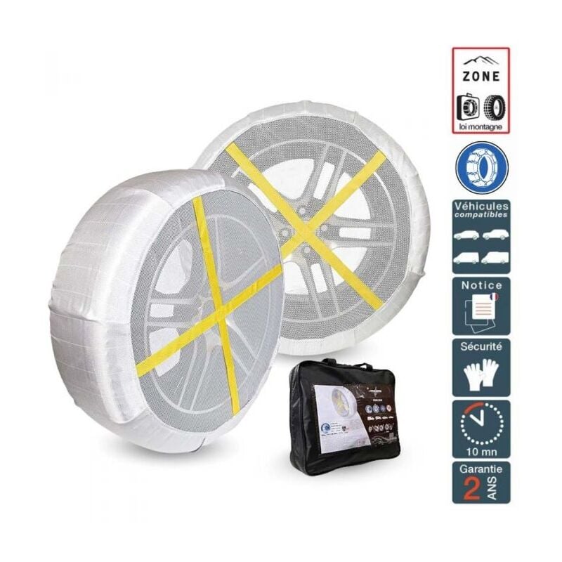 Paire de chaussettes neige ultra résistantes pneu 215/65R14, homologuées loi montagne Polaire 0G79-PRSC-12