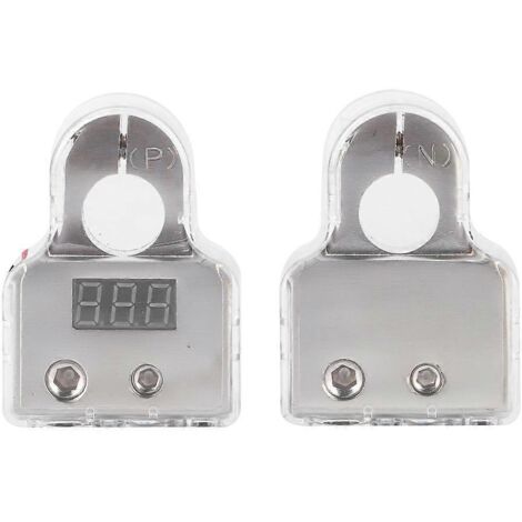 Paire de connecteurs de bornes de batterie 0/4/8 AWG avec voltmètre, pince de serrage pour voiture, caravane et bateau.