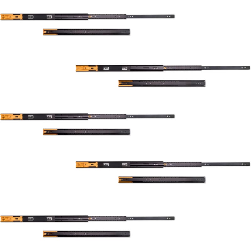 3051914 Lot de 5 jeux de Coulisses pour tiroirs, roulement à billes, hauteur 45mm, profondeur 600mm, coulissement total, - Emuca