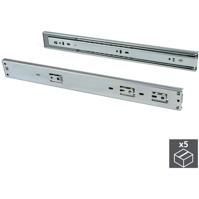 Paires de coulisses pour tiroirs, à billes, sortie totale et fermeture amortie, 45x400, lot de 5