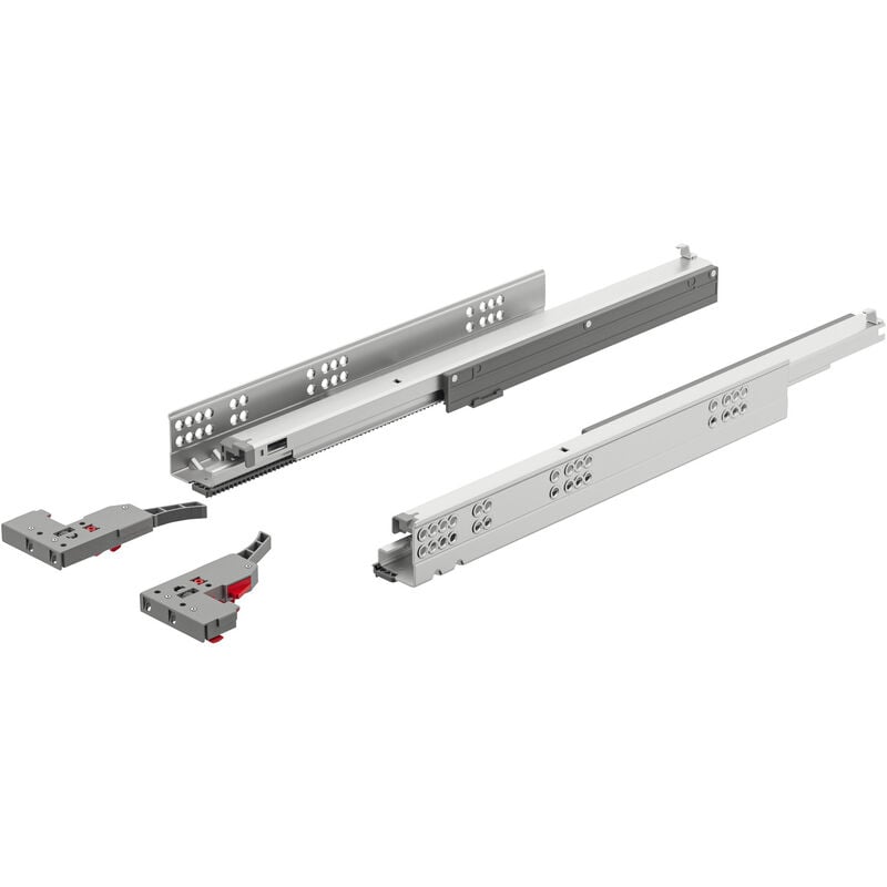 Paire de coulisses sous tiroir 400mm amortisseur avec 2 attaches Hafele 433.03.653