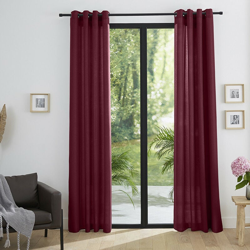 Paire de doubles rideaux à Oeillets effet lin 140 x 260 cm moonlight deco