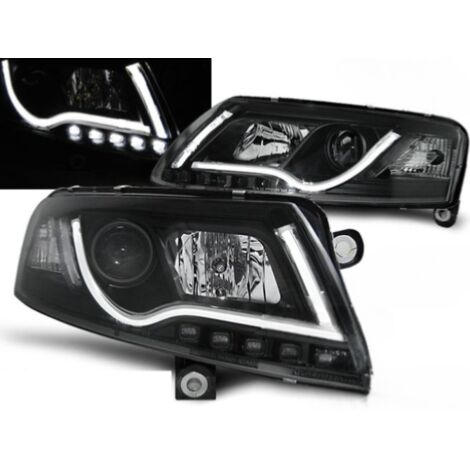 Paire de feux phares Audi A6 C6 4F de 2004 a 2008 noir Tube Light DRL xenon-27361084