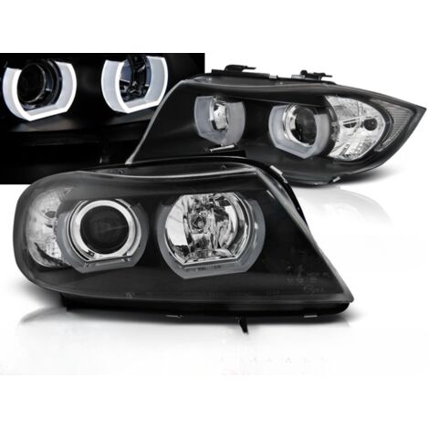 Paire de feux phares BMW serie 3 E90 / E91 de 2005 a 2008 angel eyes 3D led noir-27361178