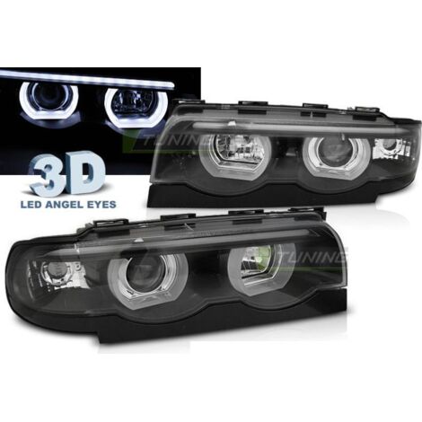 Paire de feux phares BMW serie 7 E38 94-01 angel eyes Led noir-31514169