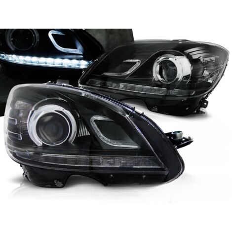 Paire de feux phares Mercedes classe C W204 de 2007 a 2010 Daylight DRL led noir-27361469