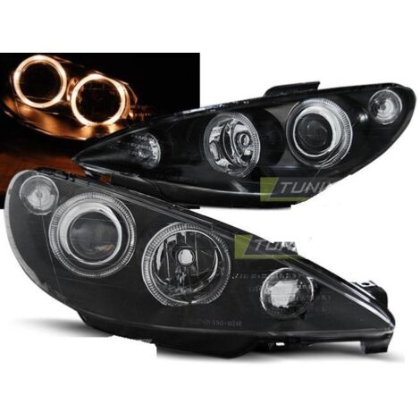 Paire de feux phares Peugeot 206 02-06 angel eyes noir-27361714