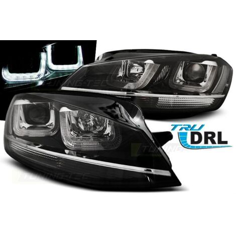 Paire de feux phares VW Golf 7 12-17 Daylight led U-type noir avec ligne chrome-27361968