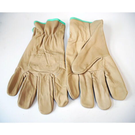 Paire de gants de protection beige en cuir pleine fleur taille 11 avec élastique de serrage DERANCOURT