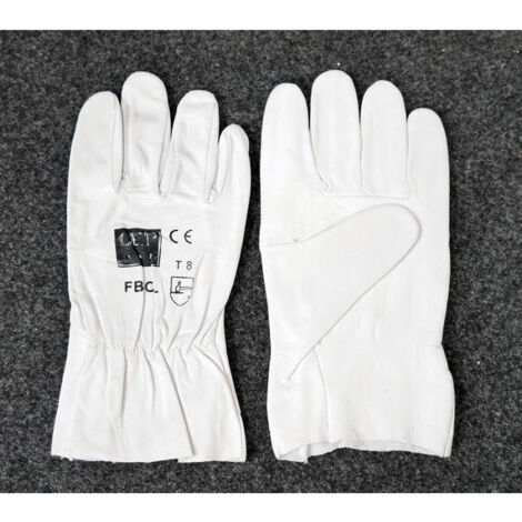 Paire de gants de protection gris en cuir toute fleur taille 8 avec élastique de serrage DERANCOURT