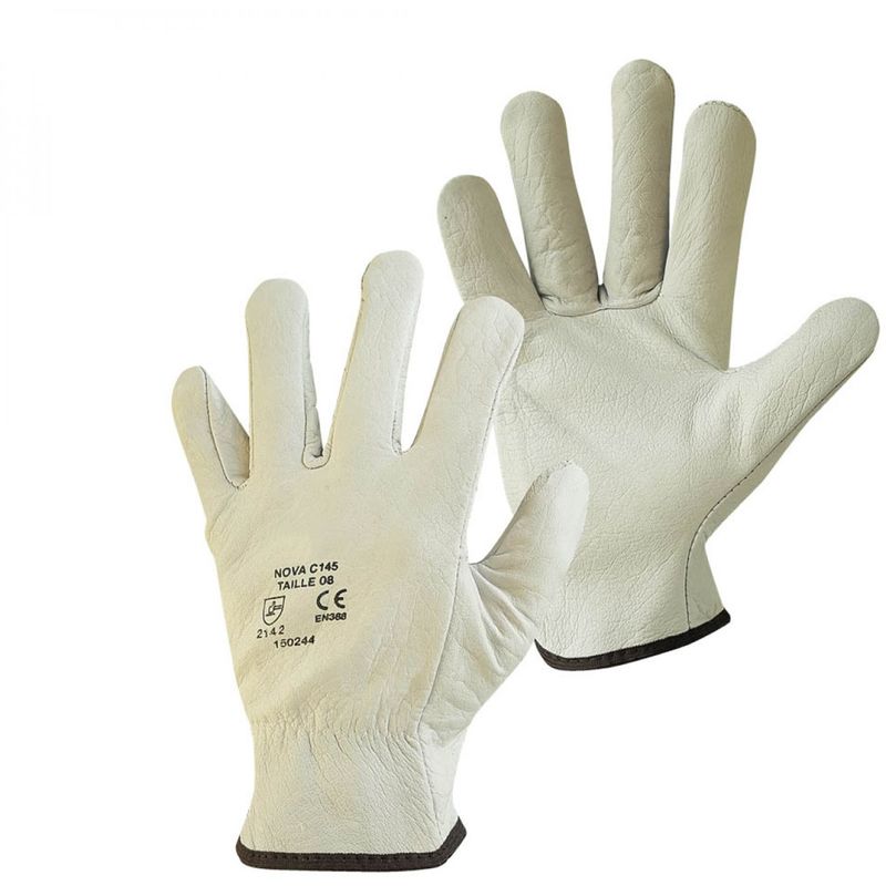 Paire de gants de protection pro cuir 100% - Taille 8 - M - Blanc - Linxor