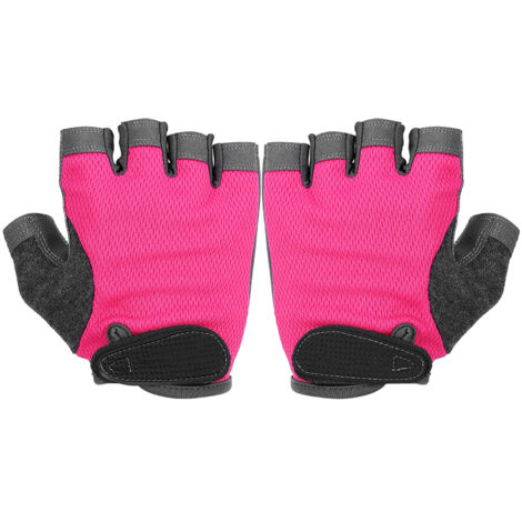 Paire de gants demi-doigts élastiques antidérapants pour entraînement fitness, haltères et yoga aérien (Rose Rouge M)