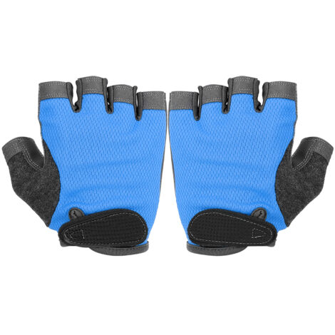 Paire de gants fitness demi-doigts antidérapants, élastiques pour musculation, yoga aérien, spinning (Bleu M)