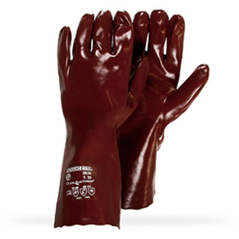 paire de gants pvc protection acide, taille 10/l. pour manipulation de produits liquides, chimiques et pétroliers. normes ce en4