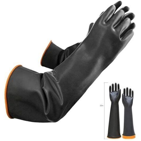 Paire de gants résistants aux produits chimiques - Longs en caoutchouc - Sécurité en latex imperméable - Résistants à l'acide fort, aux alcalins et à l'huile - Antidérapants