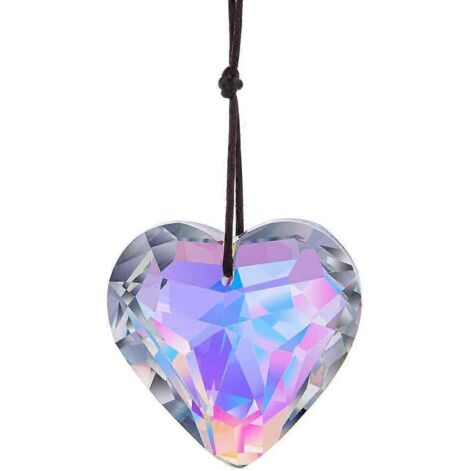 paire de pendentifs en forme de cœur prismatique en cristal, attrape-soleil arc-en-ciel en verre, décoration de fenêtre à suspendre