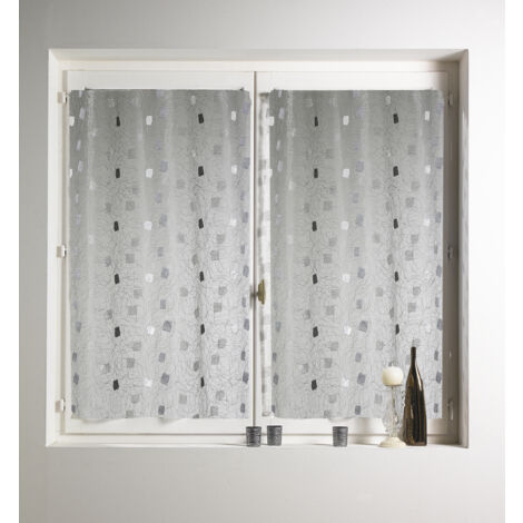 Paire de petits rideaux  droit Jacquard brodés 'Carrés' Gris clair 45x120cm