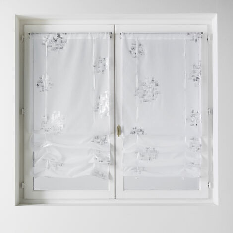 Paire de petits voilages à remonter en étamine imprimée Blanc 045x160 cm