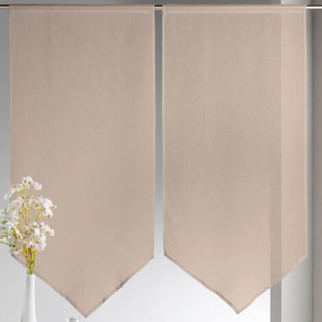 Paire de petits voilages bas en pointe Beige 60x130 cm