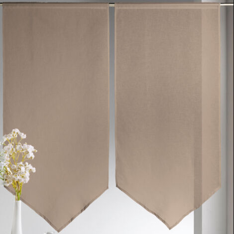 Paire de petits voilages bas en pointe Taupe 60x130 cm