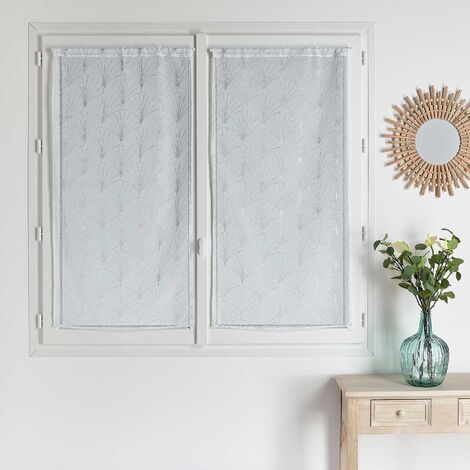 Paire de petits voilages brodés au style art déco Blanc 60x120 cm