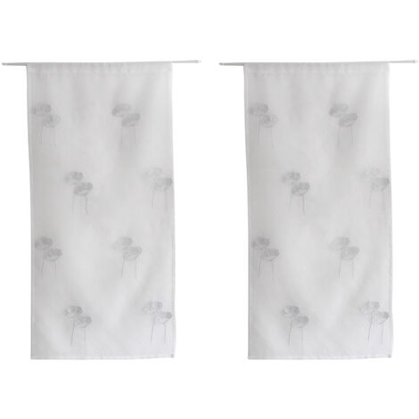 Paire de petits voilages brodés de fleurs Blanc 60x160 cm