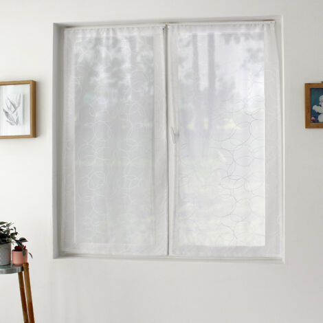 Paire de petits voilages brodés de sphères Blanc 60x120 cm