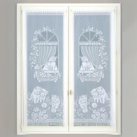 Paire de Petits voilages Droits à Franges Blanc 60x220 cm