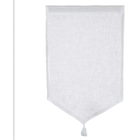 Paire de petits voilages en 100% lin avec pointe et pompon Blanc 45x70 cm