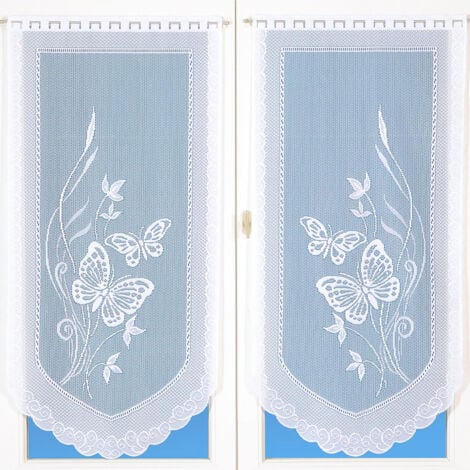 Paire de petits voilages en dentelle motifs papillons Blanc 60x120 cm