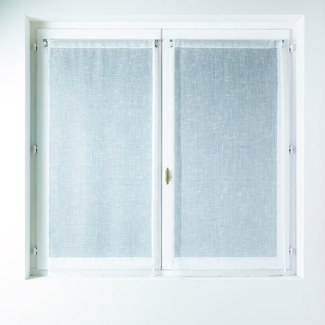Paire de petits voilages en étamine flamée argent Blanc 60x160 cm
