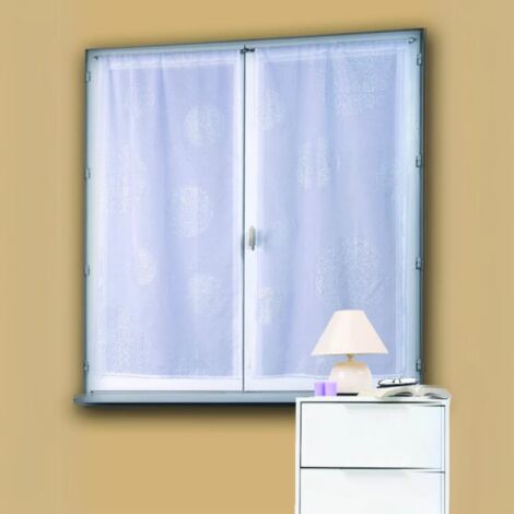 Paire de petits voilages en étamine motif argent Blanc 45x120cm