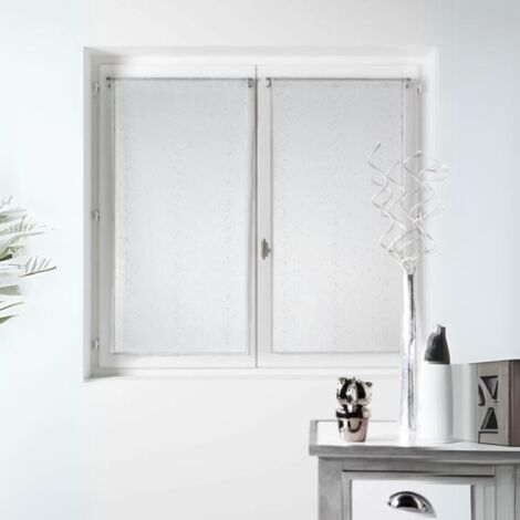 Paire de Petits voilages en Organza à Rayures Argentées Blanc 60x120 cm