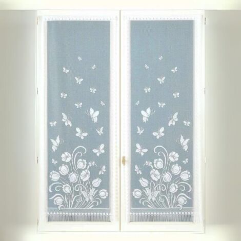 Paire de Petits voilages Frangés et Dentellés Blanc 60x120 cm