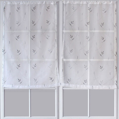 Paire de Petits voilages Motif "Floral" Gris clair 60x90 cm