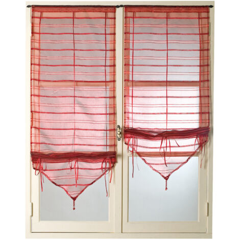 Paire de petits voilages organza à fine rayures et fils brillants "Alizée" Bordeaux 57x160cm