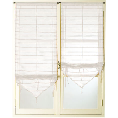 Paire de petits voilages organza à fine rayures et fils brillants "Alizée" Ivoire 57x160cm