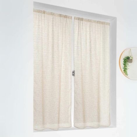 Paire de petits voilages poly-lin-coton à fines rayures Bleu 55x120 cm