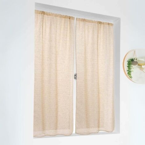 Paire de petits voilages poly-lin-coton à fines rayures Jaune 70x160cm