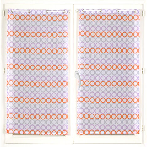 Paire de Petits voilages Rayures de "Cercles Colorés" Violet parme 60x90 cm