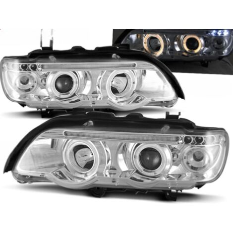 Paire de phares avant BMW X5 E53 de 1999 a 2003 (phase 1) angel eyes chrome-27361093
