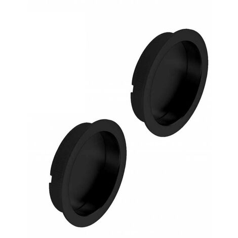 Paire de poignées cuvette rondes à encastrer noir mat pour porte coulissante - Noir