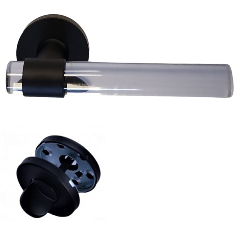 Poignées de porte 'joy' incolore Plexiglass Cristalline Pied Inox Noir +1 Paire de rosaces condamnation