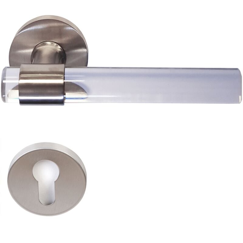 Klose Besser - Poignées de Porte 'joy' incolores Plexiglass Cristallines Pieds Inox 304 Satin +1 Paire de rosaces cylindre